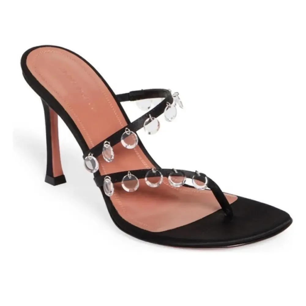New Amina Muaddi Tina Satin Crystal Charm sandals size 37.5EU